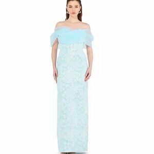 NWT AMRI Elegant Off-Shoulder Blue Gown